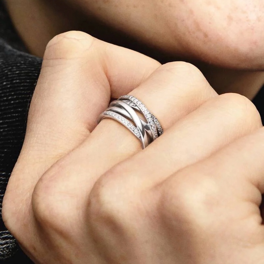 Pandora Silver Multi-Band Ring with Clear Stones